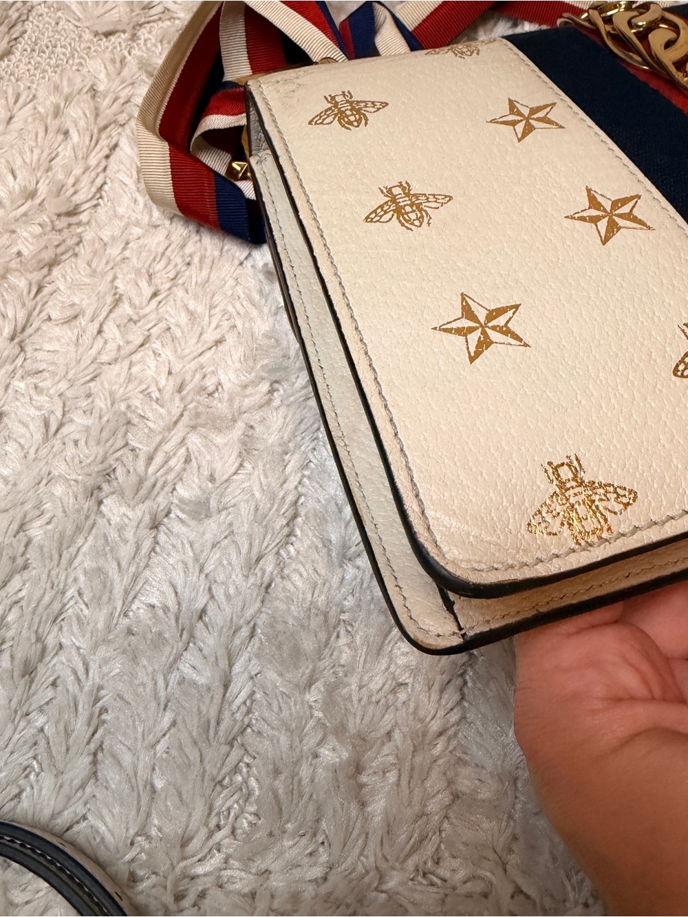 Gucci Sylvie Crossbody with Gold Star & Bee and Red-Blue Stripe strap - Picture 14 of 16